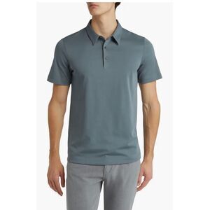 Theory Men’s Bron B Atlas Pique Cotton Blue Polo Shirt Pima Cotton Poly Size L